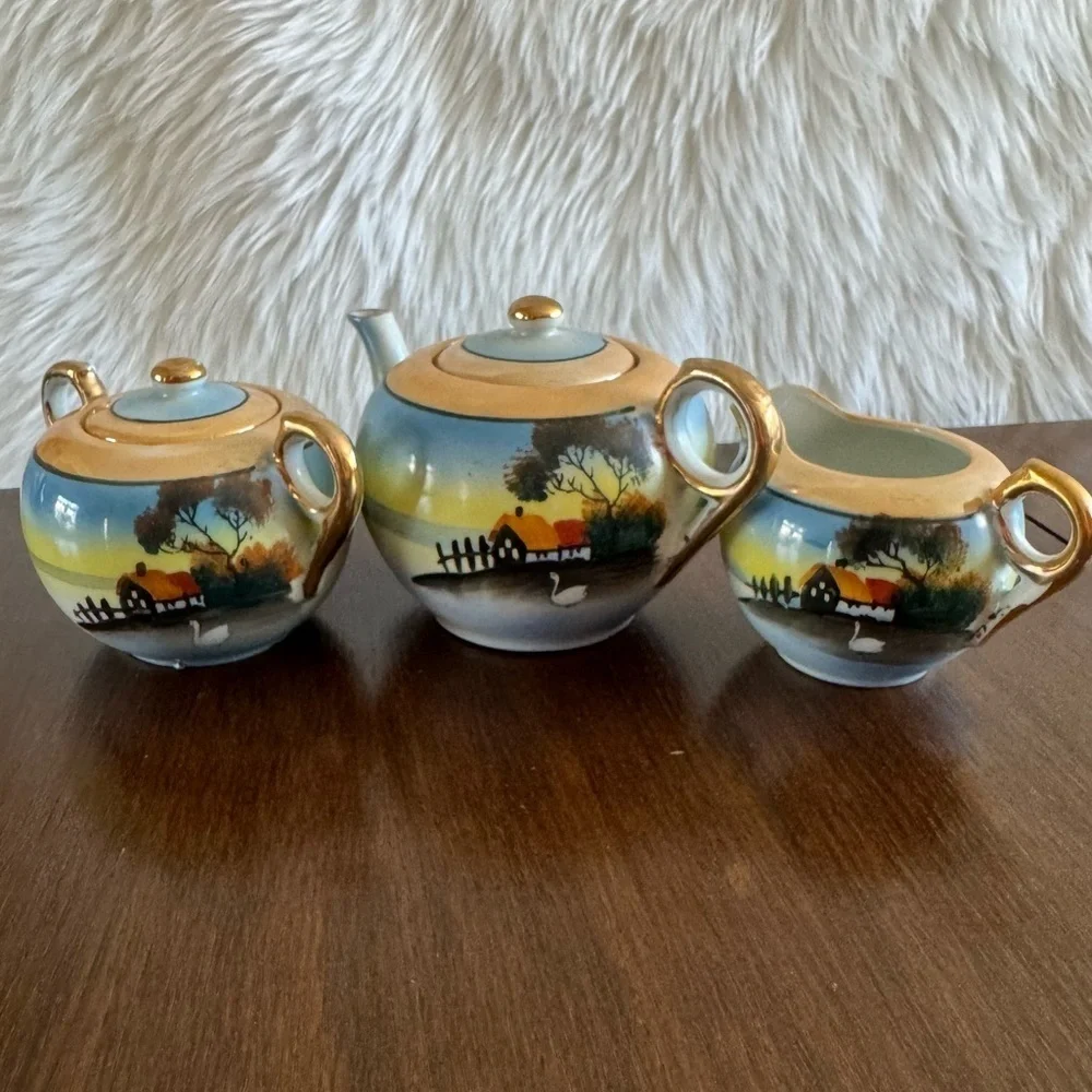Vintage Lusterware Swan 3Pc Tea Set 1940’s 1950’s